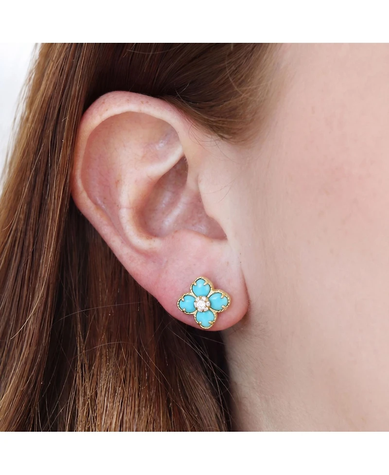 The Lovery Turquoise Cz Flower Stud Earrings 14K Gold-Plated Sterling Silver