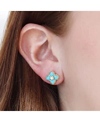 The Lovery Turquoise Cz Flower Stud Earrings 14K Gold-Plated Sterling Silver
