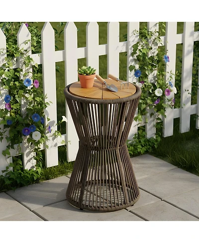 Streamdale Furniture Rope and Acacia Wood Hourglass Outdoor Side Table, 25.8"H