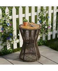 Streamdale Furniture Rope and Acacia Wood Hourglass Outdoor Side Table, 25.8"H