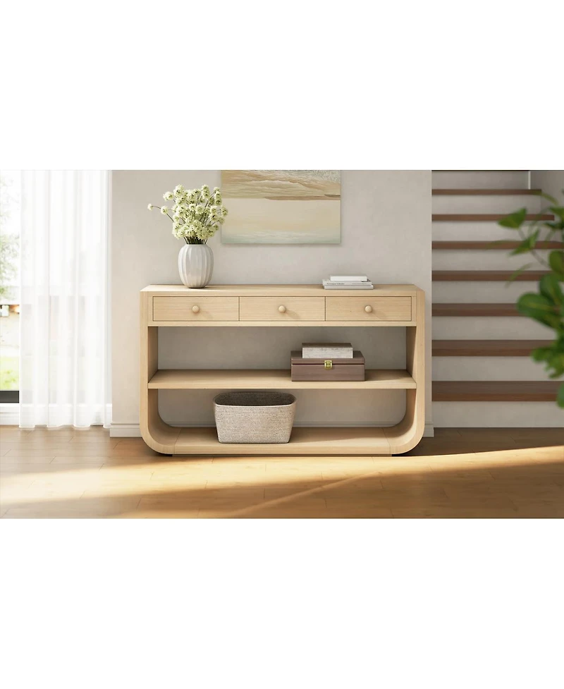 Streamdale Furniture Modern Curved Console Table with 3 Drawers and 2 Shelves, Solid Wood Base