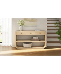 Streamdale Furniture Modern Curved Console Table with 3 Drawers and 2 Shelves, Solid Wood Base