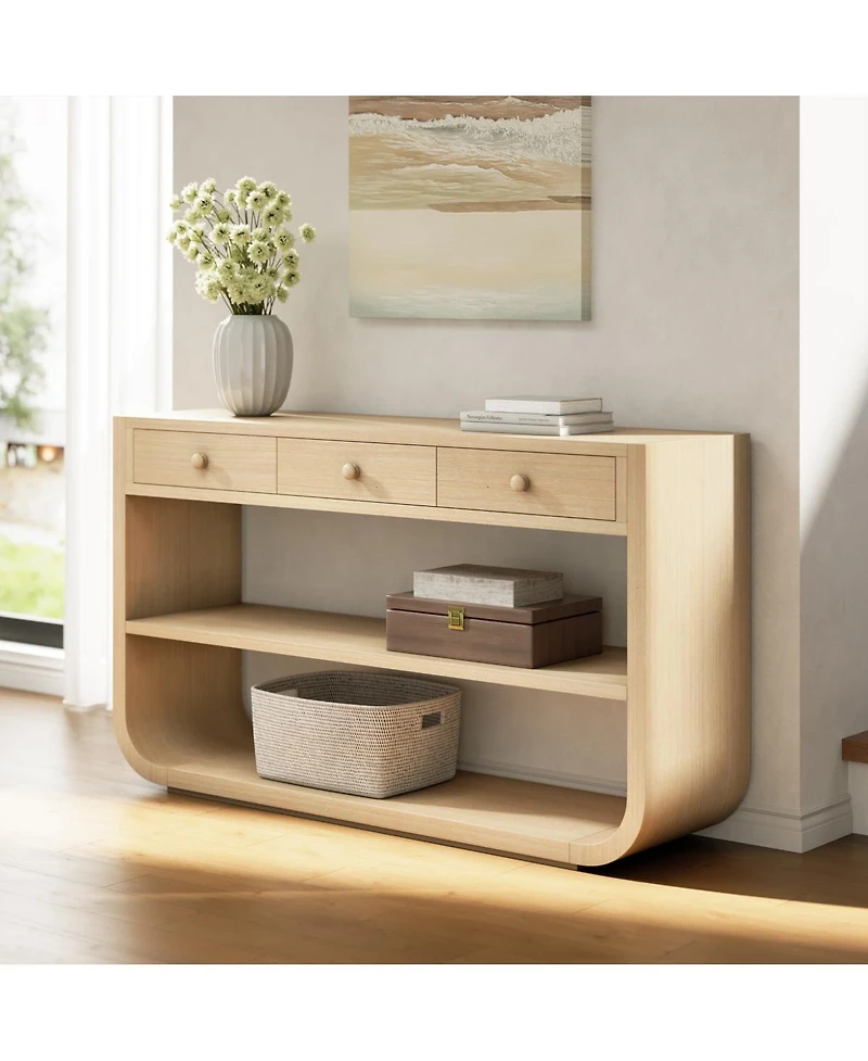 Streamdale Furniture Modern Curved Console Table with 3 Drawers and 2 Shelves, Solid Wood Base