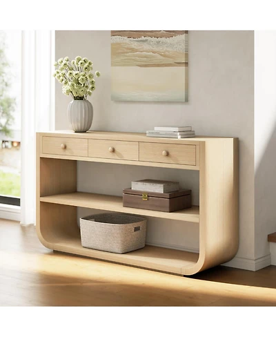 Streamdale Furniture Modern Curved Console Table with 3 Drawers and 2 Shelves, Solid Wood Base