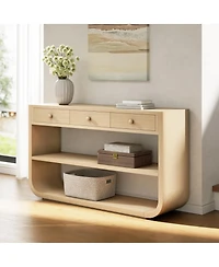 Streamdale Furniture Modern Curved Console Table with 3 Drawers and 2 Shelves, Solid Wood Base