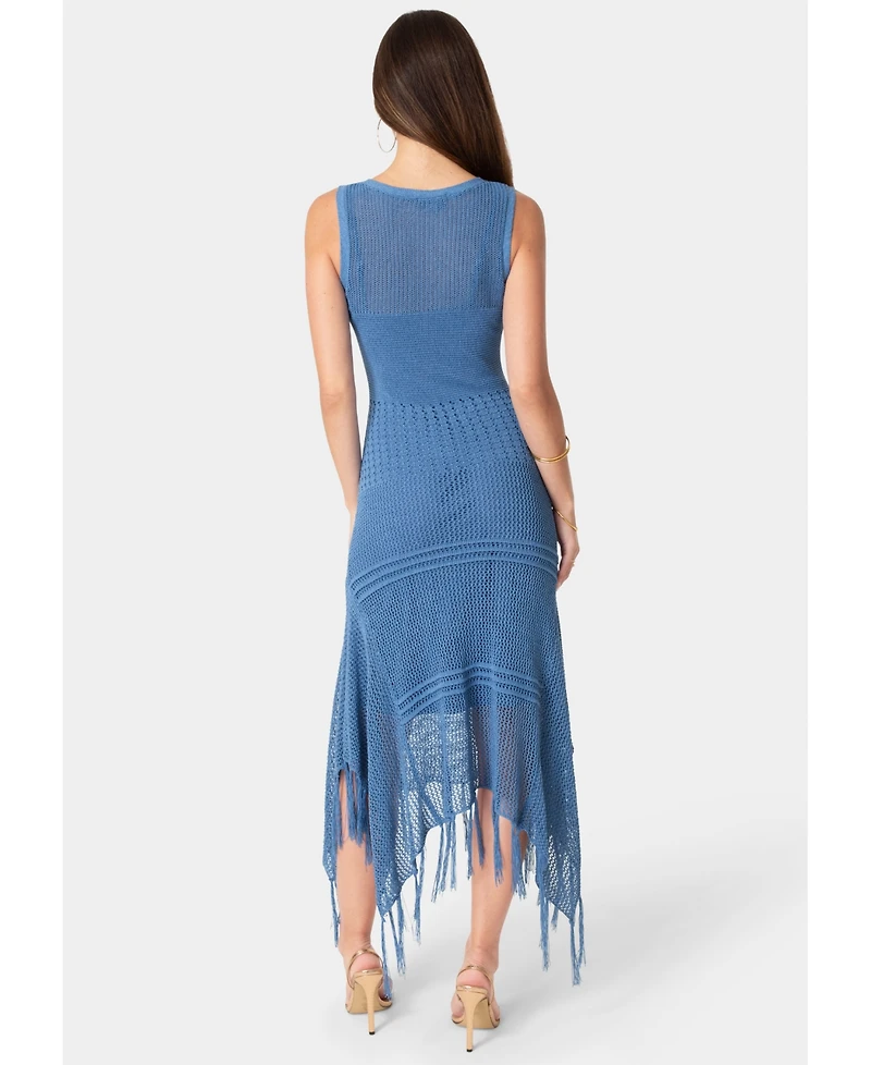 Bebe Women's Crochet Fringe Resort Maxi Dress
