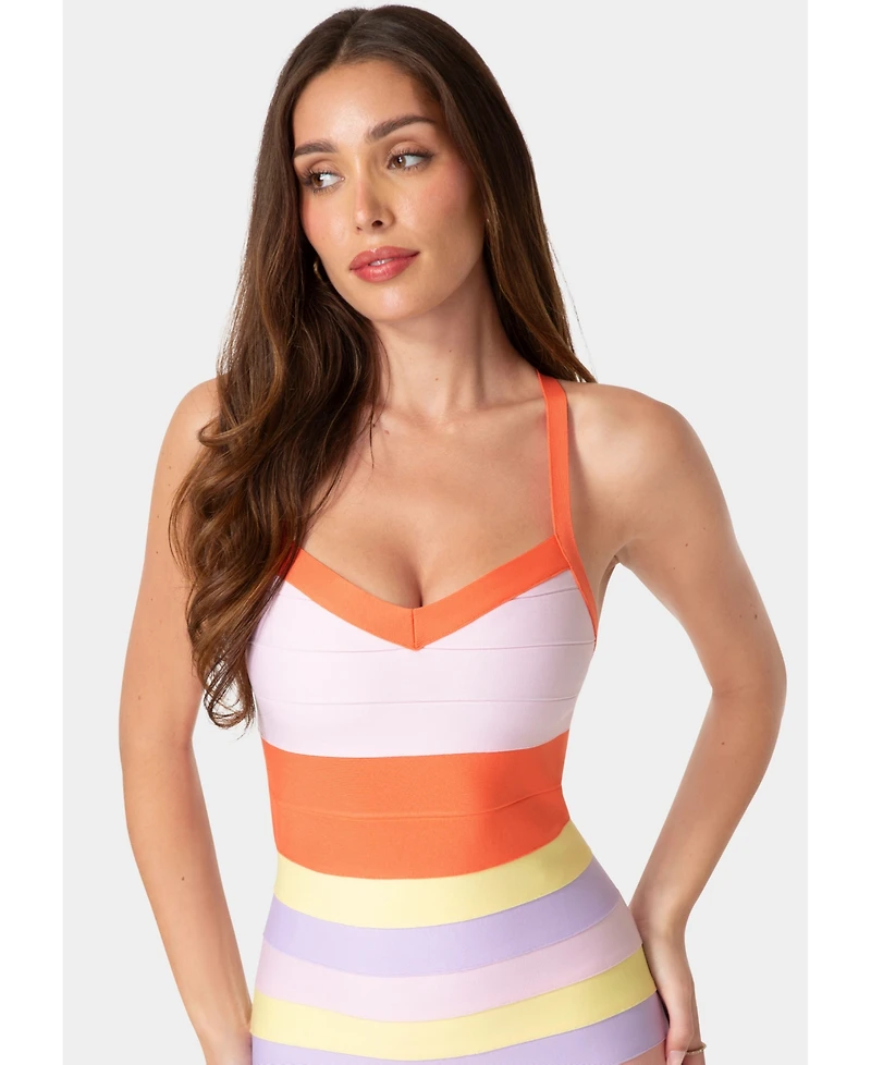 Bebe Women's Colorful Striped Bandage Midi Dress
