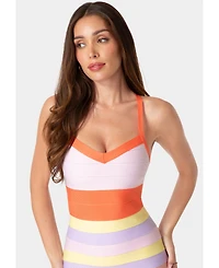 Bebe Women's Colorful Striped Bandage Midi Dress