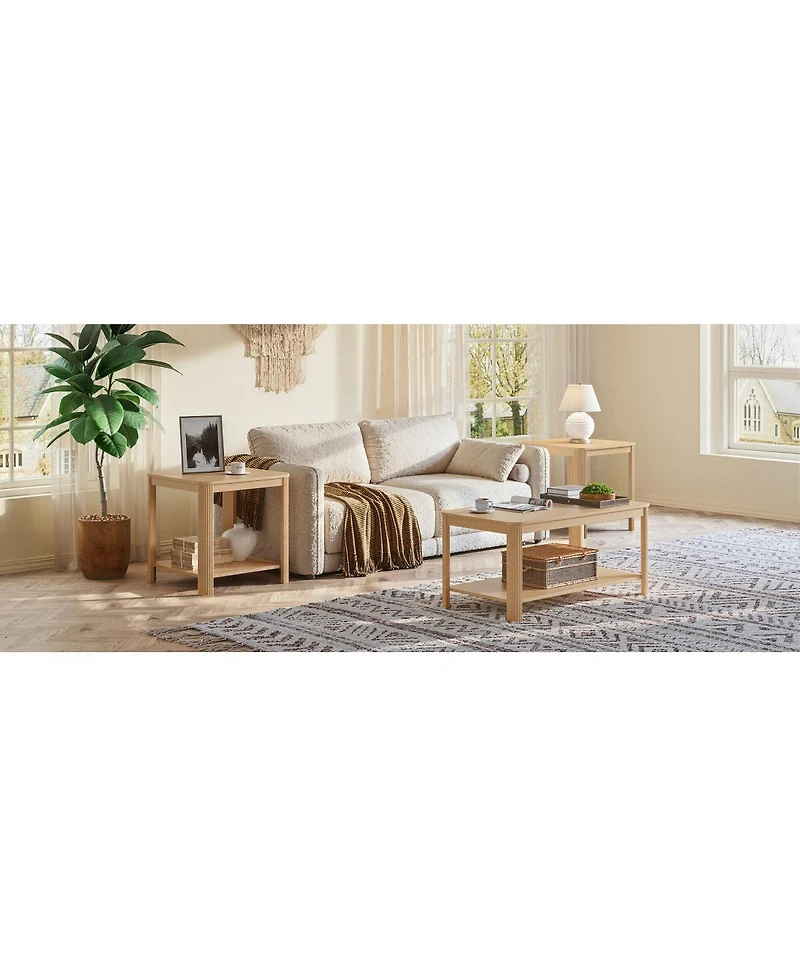Streamdale Furniture Arc Corner Wood Coffee Table with Storage Shelf