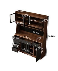 Streamdale Furniture 63'' Buffet Storage Cabinet with Hutch, Coffee Bar, 6 Drawers and Power Outlet