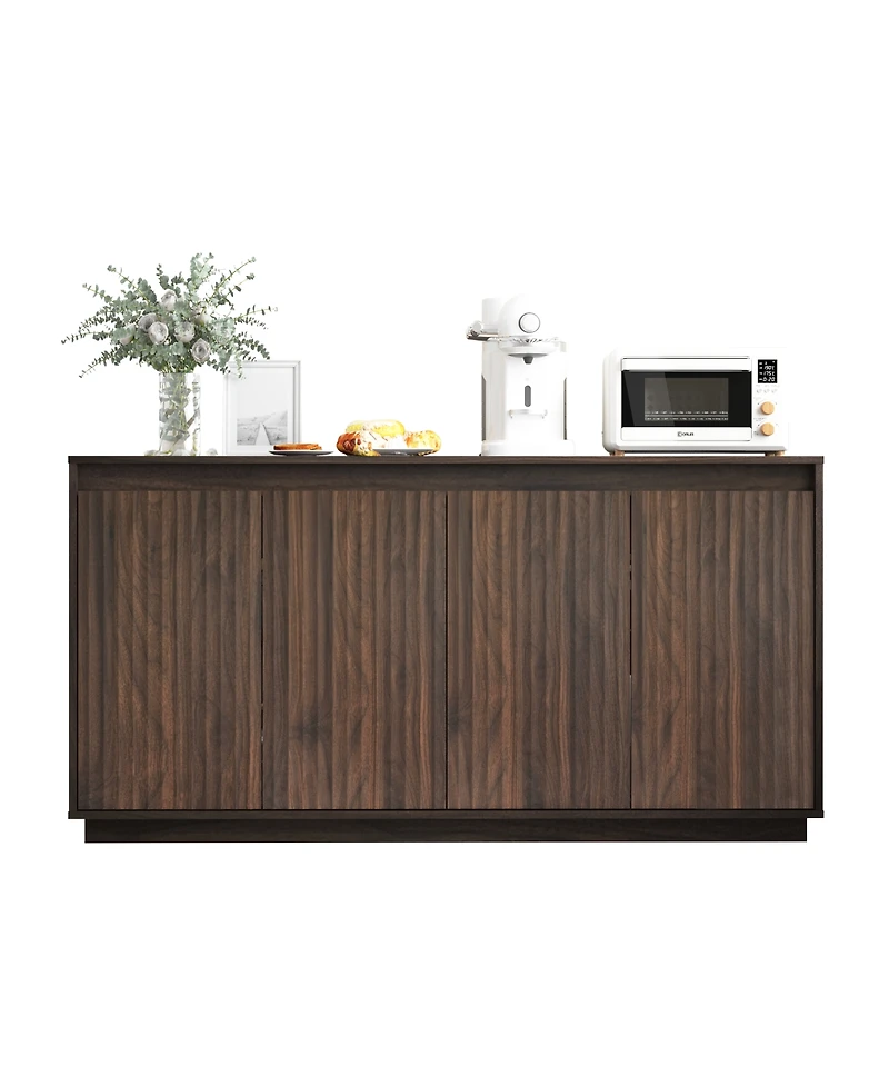 Streamdale Furniture 4-Door Wood Sideboard Buffet with Power Outlet and Wavy Texture