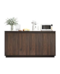 Streamdale Furniture 4-Door Wood Sideboard Buffet with Power Outlet and Wavy Texture
