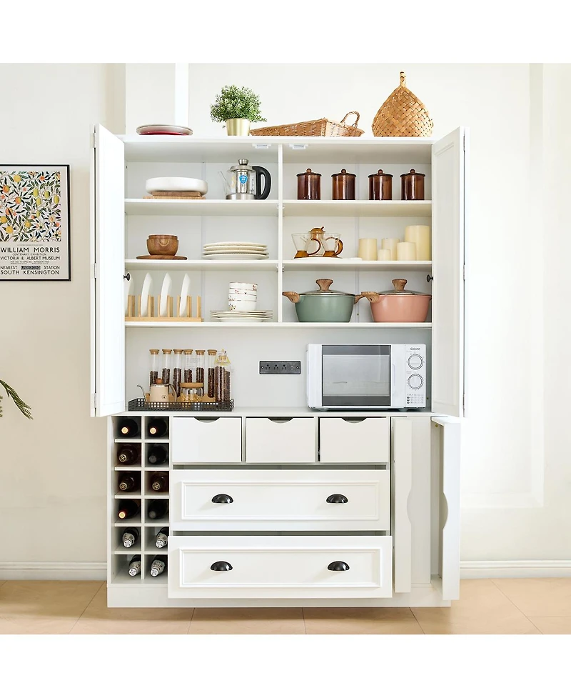Streamdale Furniture Farmhouse 71''H Large Kitchen Pantry with Power Outlet and 4 Foldable Doors
