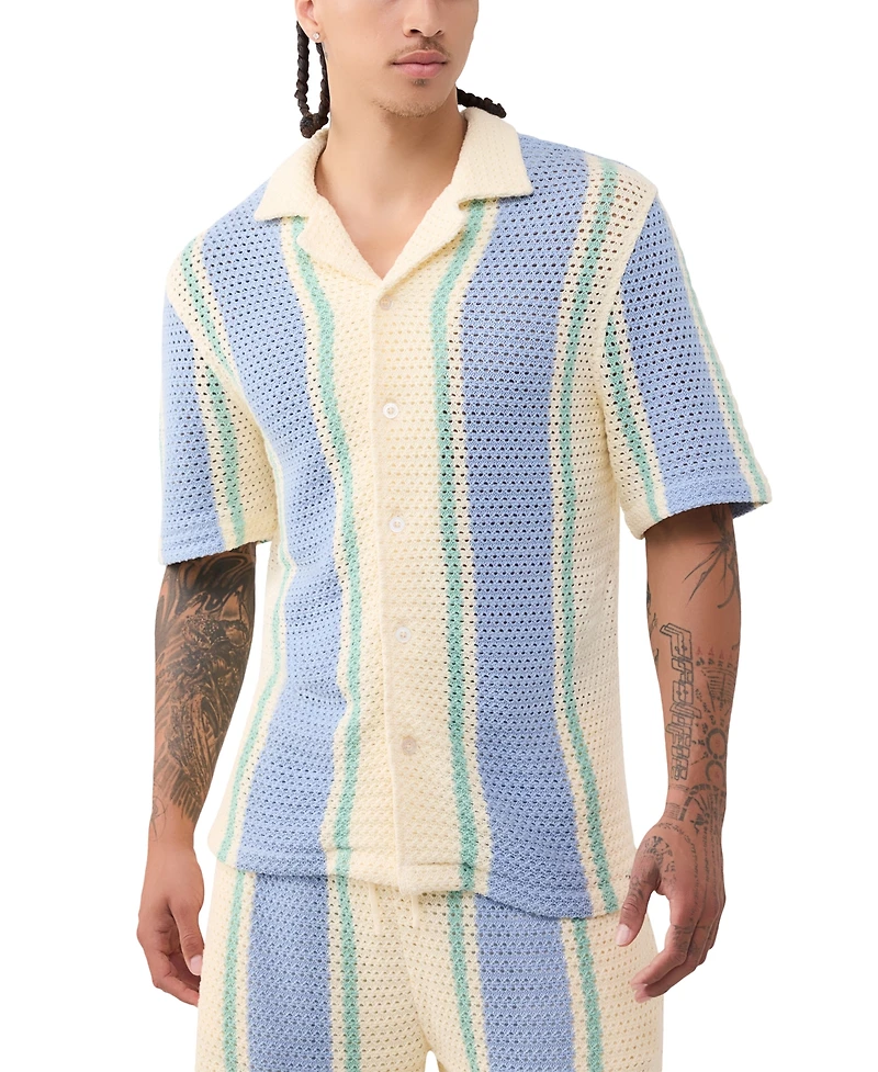 True Religion Men's Regular-Fit Short-Sleeve Knit Stripe Shirt