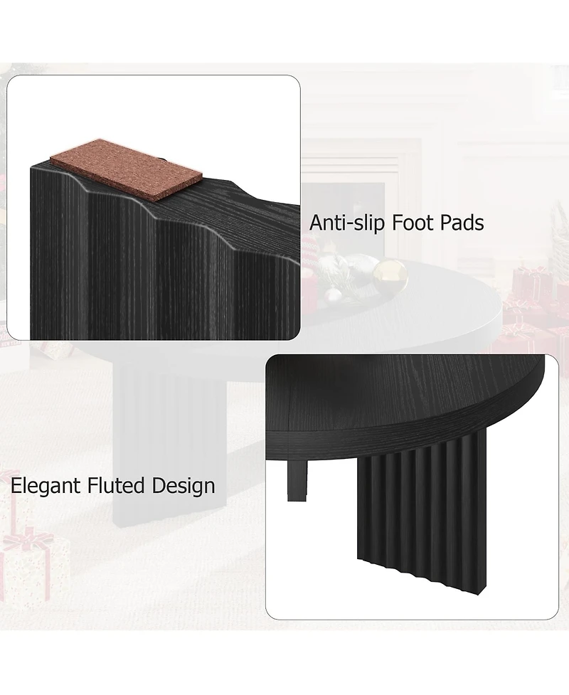 homfan Round Coffee Table, Circle Center Table with Fluted Legs and Thick Top, Accent Cocktail Tables for Living Room, Bedroom, Easy Assembly
