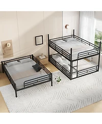 Streamdale Furniture Queen Triple Metal Bunk Bed with Safety Guardrails