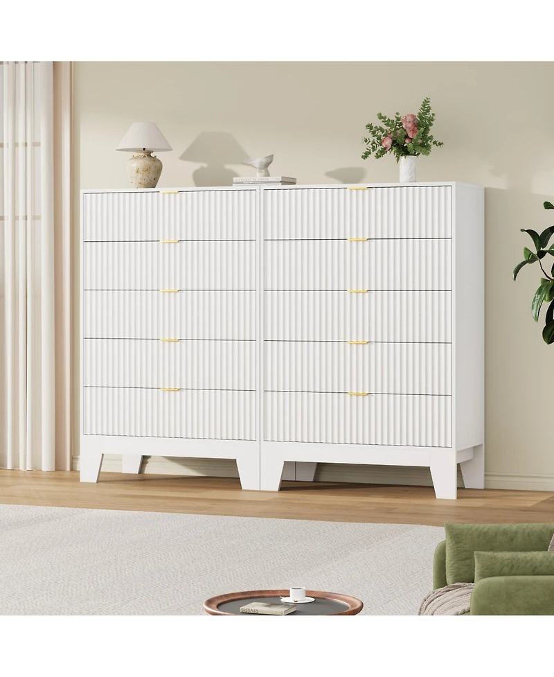 homfan 2 Set of 5 Drawer Dresser with Wave Pattern, Vertical Storage Tower with Gliding Drawers, Versatile Cabinet for Bedroom