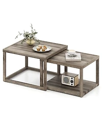 Gymax Nesting Coffee Table Set of 2 Stackable Rectangular End Tables With Storage Shelf