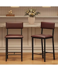 homfan 2 Pack 25" Counter Height Stools, Ergonomic Pu Leather Seats with Backrest & Footrest, Metal Frame, Easy-Clean for Indoor Use