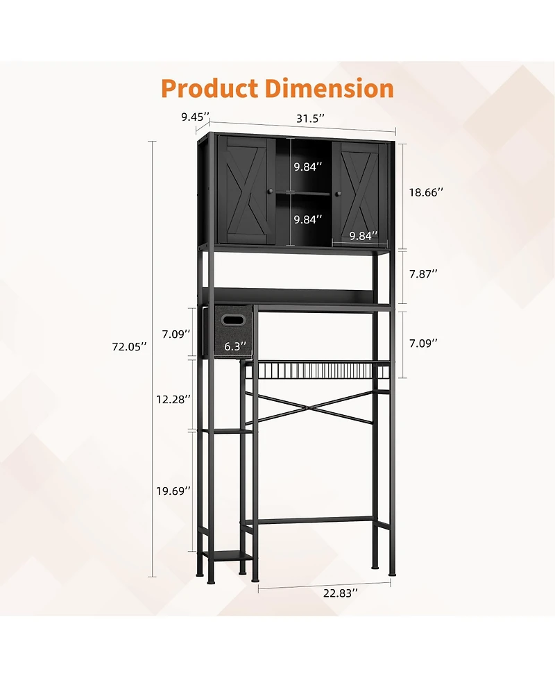 homfan Over The Toilet Storage Cabinet - 2-Door Design Bathroom Organizers Shelf, Space-Saver Above with Paper Holder