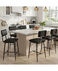 gaomon Set of 6 Black Bar Stools with Back and Footrest, Counter Height, Thick Cushion and Thickened Metal Legs for Kitchen Island or Counter Bar