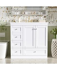 Sillysis 36 Inch Bathroom Vanity with Resin Sink, Shaker Style Mdf Cabinet, 4 Soft Close Drawers, Storage for Small Spaces