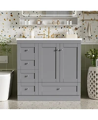 Sillysis 36 Inch Bathroom Vanity with Resin Sink, Shaker Style Mdf Cabinet, 4 Soft Close Drawers, Storage for Small Spaces