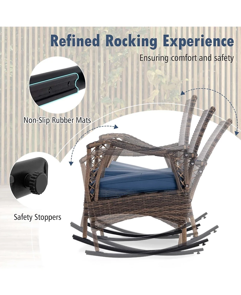 Gymax Set of 4 Wicker Rocking Set with Loveseat and Coffee Table Heavy-Duty Metal Frame