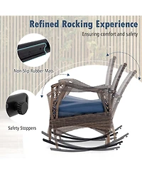 Gymax Set of 4 Wicker Rocking Set with Loveseat and Coffee Table Heavy-Duty Metal Frame