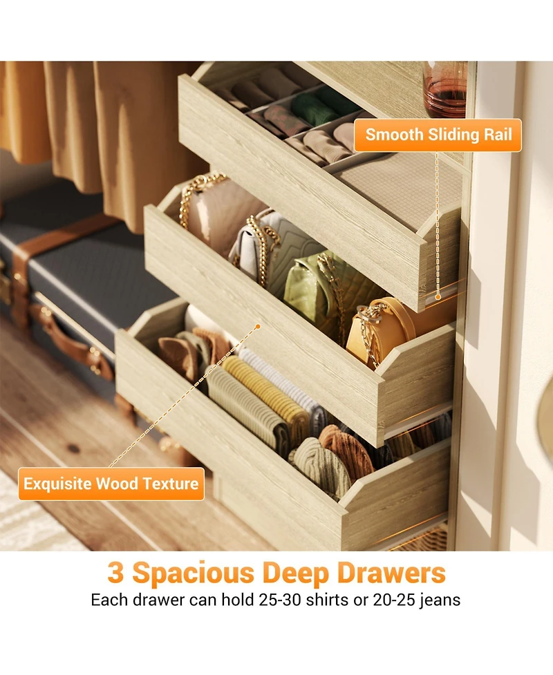 Aheaplus 5 feet Wall Mounted Closet System with Drawers and Shelves, Sturdy Rack 2 Hanging Rods for Closet/Bedroom