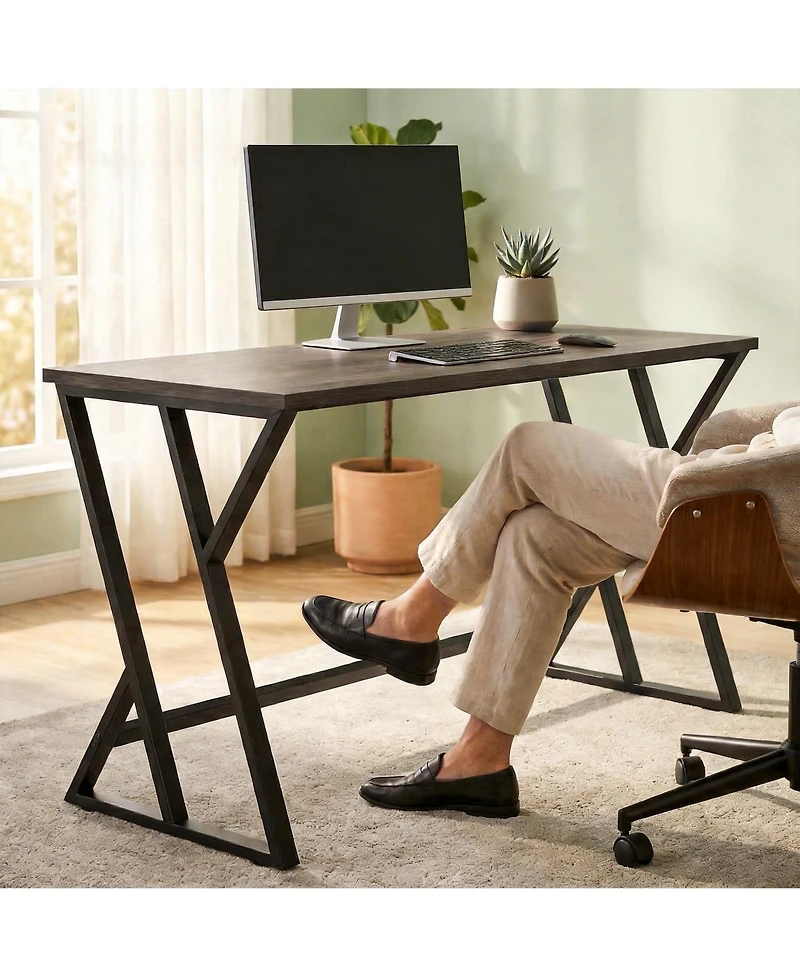 Homcom 55 Inch Computer Desk, Industrial Writing Desk with Z-Shaped Leg