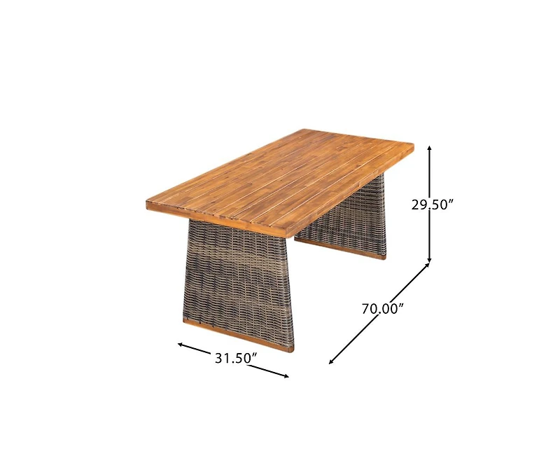 sumyeg Outdoor Acacia Wood Dining Table with Wicker Accent