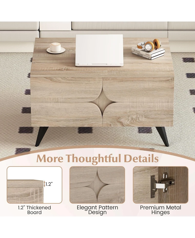 Gymax Modern Coffee Table w/ Storage Open Compartments and 3 Drawers 4 Raised Legs
