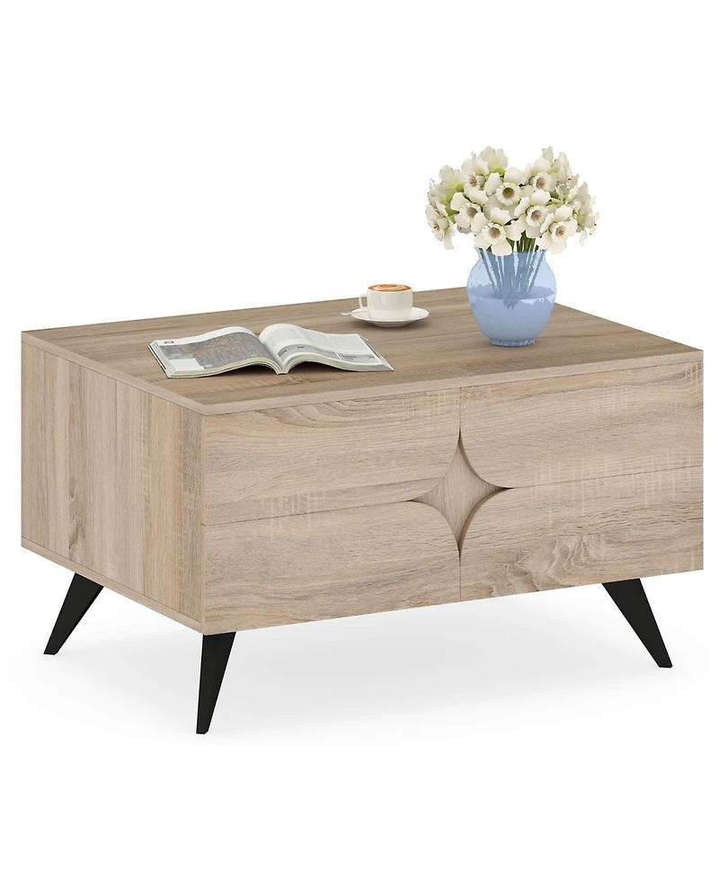 Gymax Modern Coffee Table w/ Storage Open Compartments and 3 Drawers 4 Raised Legs