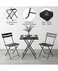 homfan 3-Piece Foldable Patio Bistro Set, Metal Square Table and 2 Folding Chairs for Outdoor Indoor Balcony Porch Deck Garden