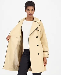 Michael Kors Women's Faux Leather-Trim Button-Front Trench Coat, Created for Macy's