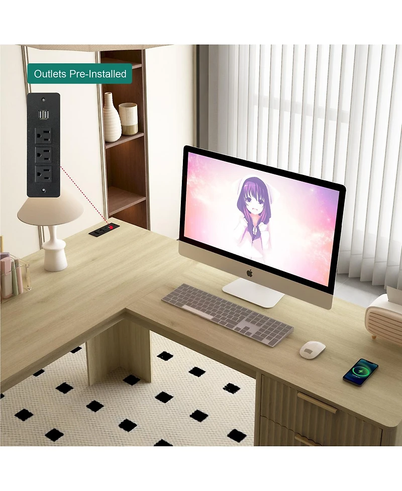 Streamdale L-Shaped Computer Desk with Drawers, Bookshelf, and Storage