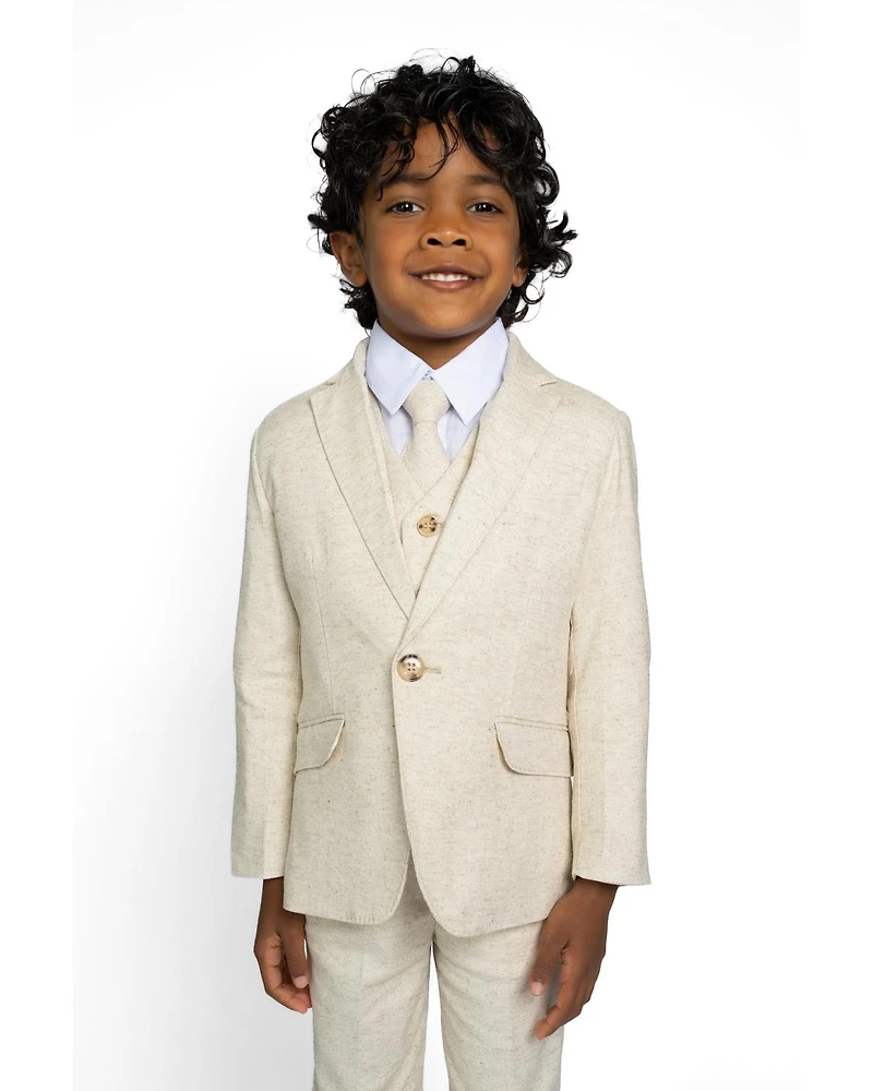 Peanut Butter Collection Toddler Boys Oasis Safari Linen 5-Piece Shirt, Tie, Jacket, Vest and Pants Suit Set