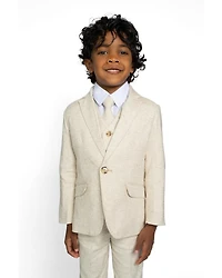 Peanut Butter Collection Toddler Boys Oasis Safari Linen 5-Piece Shirt, Tie, Jacket, Vest and Pants Suit Set