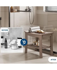 homfan Hdpe Waterproof Shower Bench with Storage Shelf – Non-Slip, Sturdy Bathroom Stool Supports up to 400lbs – Safe, Comfortable Bath Seat