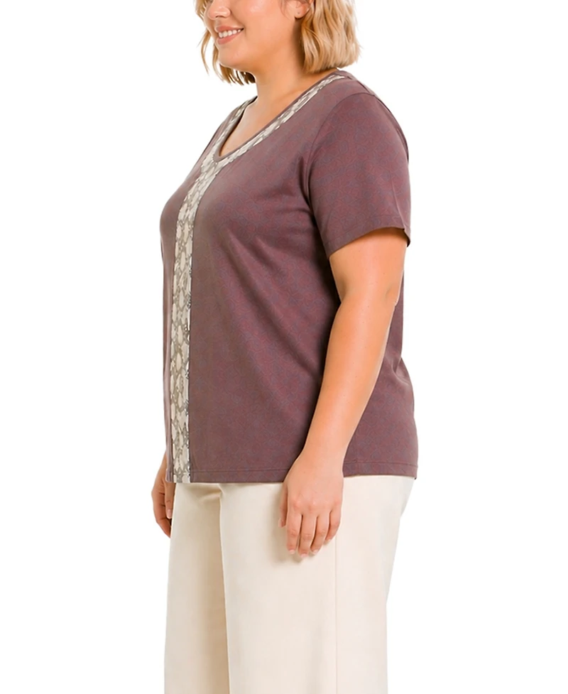Coin 1804 Plus Python Mesh Inset V-Neck Top