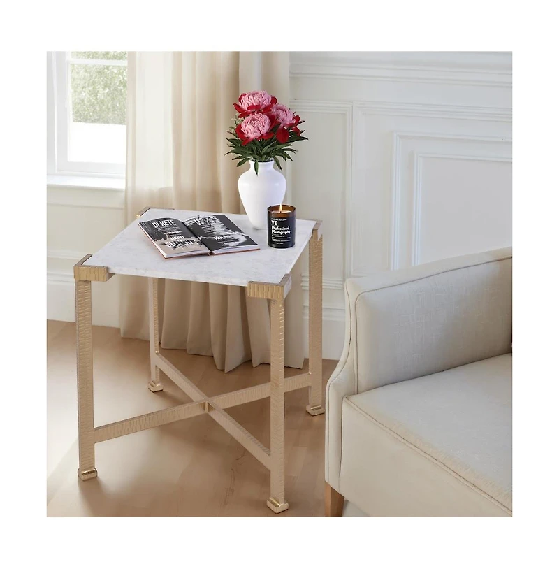 Butler Specialty Loric 18 in. W Square Iron and Marble Side Table
