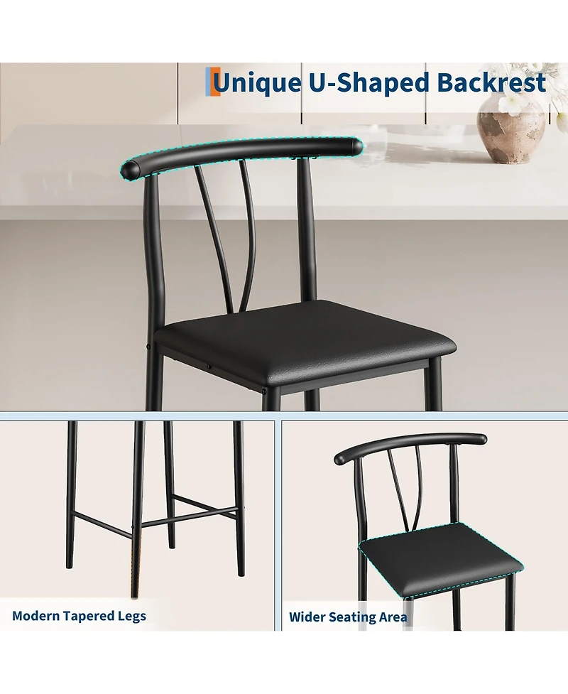 homfan Modern Counter Height Bar Stools Set of 4 - 25 Inch Pu Leather Upholstered Dining Chairs with Backrest and Footrest - Ergonomic Metal Frame