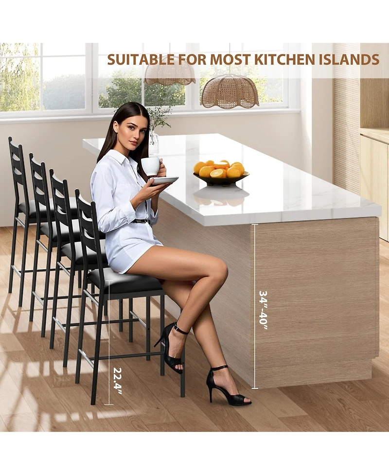 homfan Modern Counter Height Bar Stools Set of 4 - Wooden Dining Chairs with Faux Leather Upholstery, Ideal for Kitchen Island, Dining Room