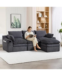 Streamdale Furniture Faux Leather Chesterfield Sofa with Nailhead Trim and 2 Pillows