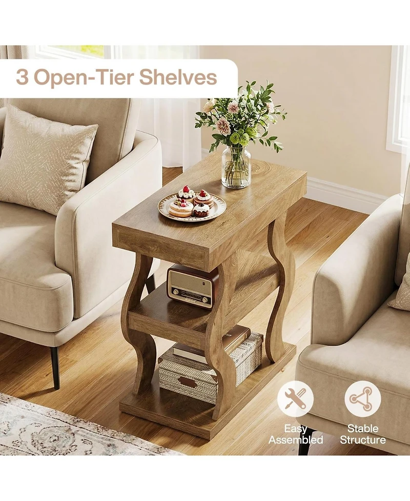 Tribesigns 3-Tier Narrow Side Table, Wooden End Table with Storage Shelf, for Living Room, Bedside, Sofa Side