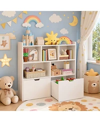 homfan Multifunctional Toy Storage Organizer, Kids Bookshelf with 5 Cubbies and 2 Drawers, Chest for Playroom, Bedroom, Hallway, Classroom