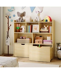 homfan Multifunctional Toy Storage Organizer, Kids Bookshelf with 5 Cubbies and 2 Drawers, Chest for Playroom, Bedroom, Hallway, Classroom