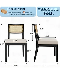 homfan Modern Armless Rattan Dining Chairs, Upholstered Linen Seat, Sturdy Wood Frame, Breathable Backrest - Ideal for Kitchen, Room