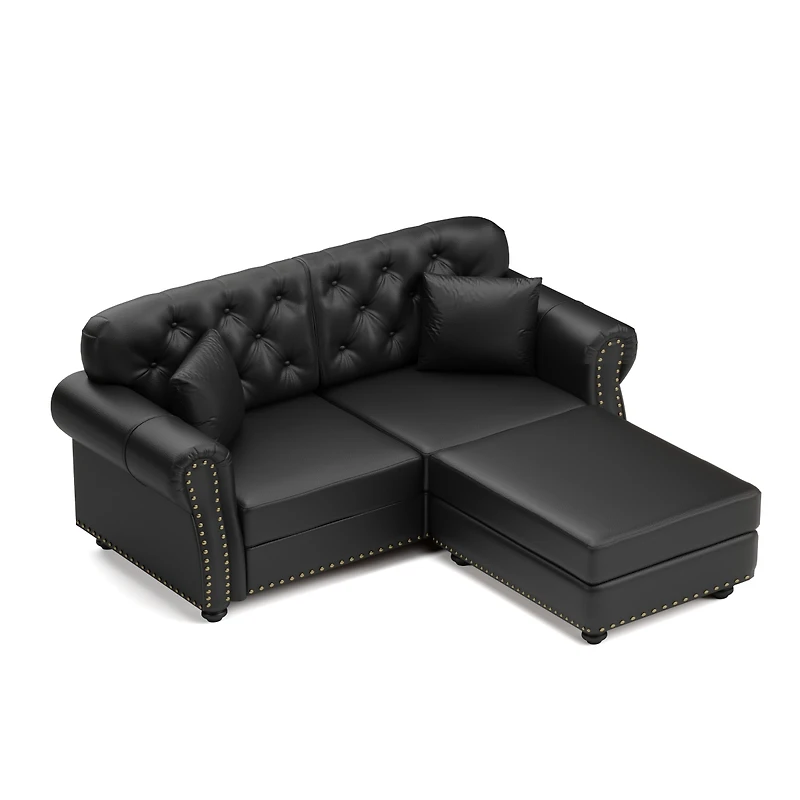 Streamdale Furniture Faux Leather Chesterfield Sofa with Nailhead Trim and 2 Pillows